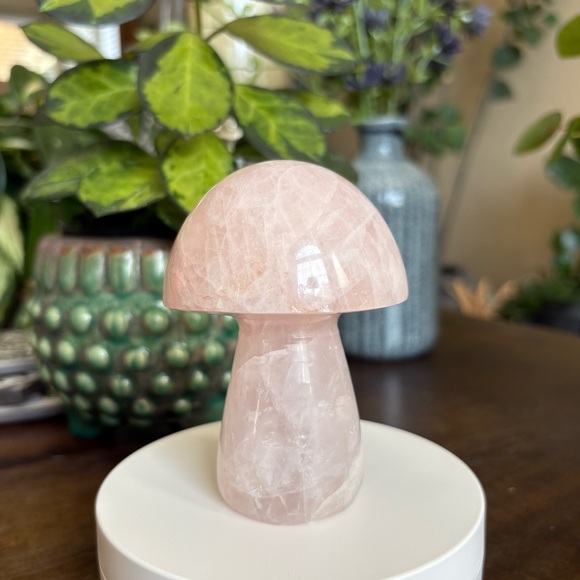 Discounted* Large Rose Quartz Crystal Mushroom Carving with Imperfection - Picture 6 of 13
